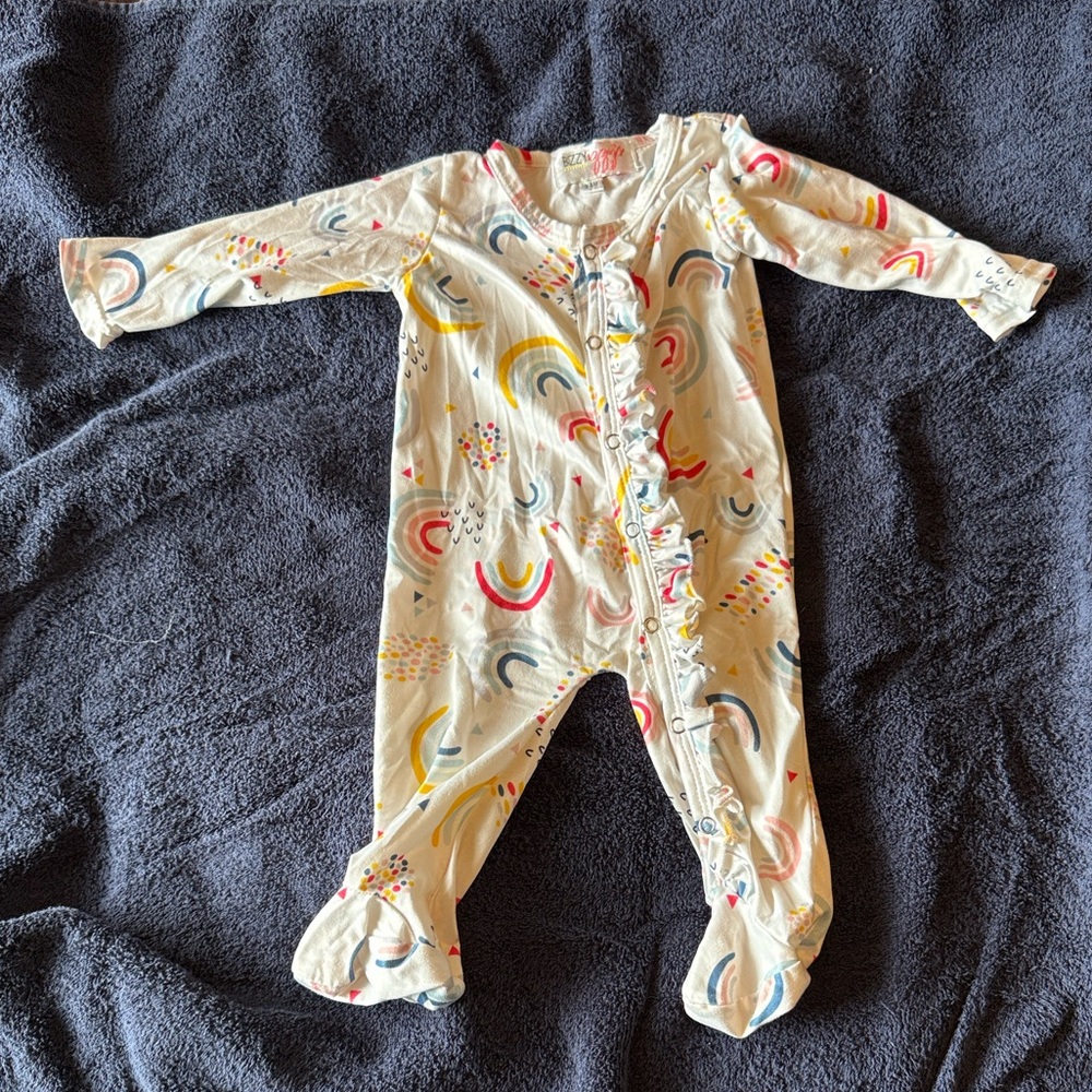 Cream Rainbow Print Footed One-Piece for Kids by